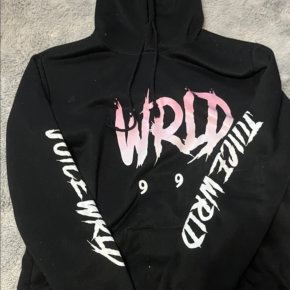 Black Hoodie with Pink and White Graphic
